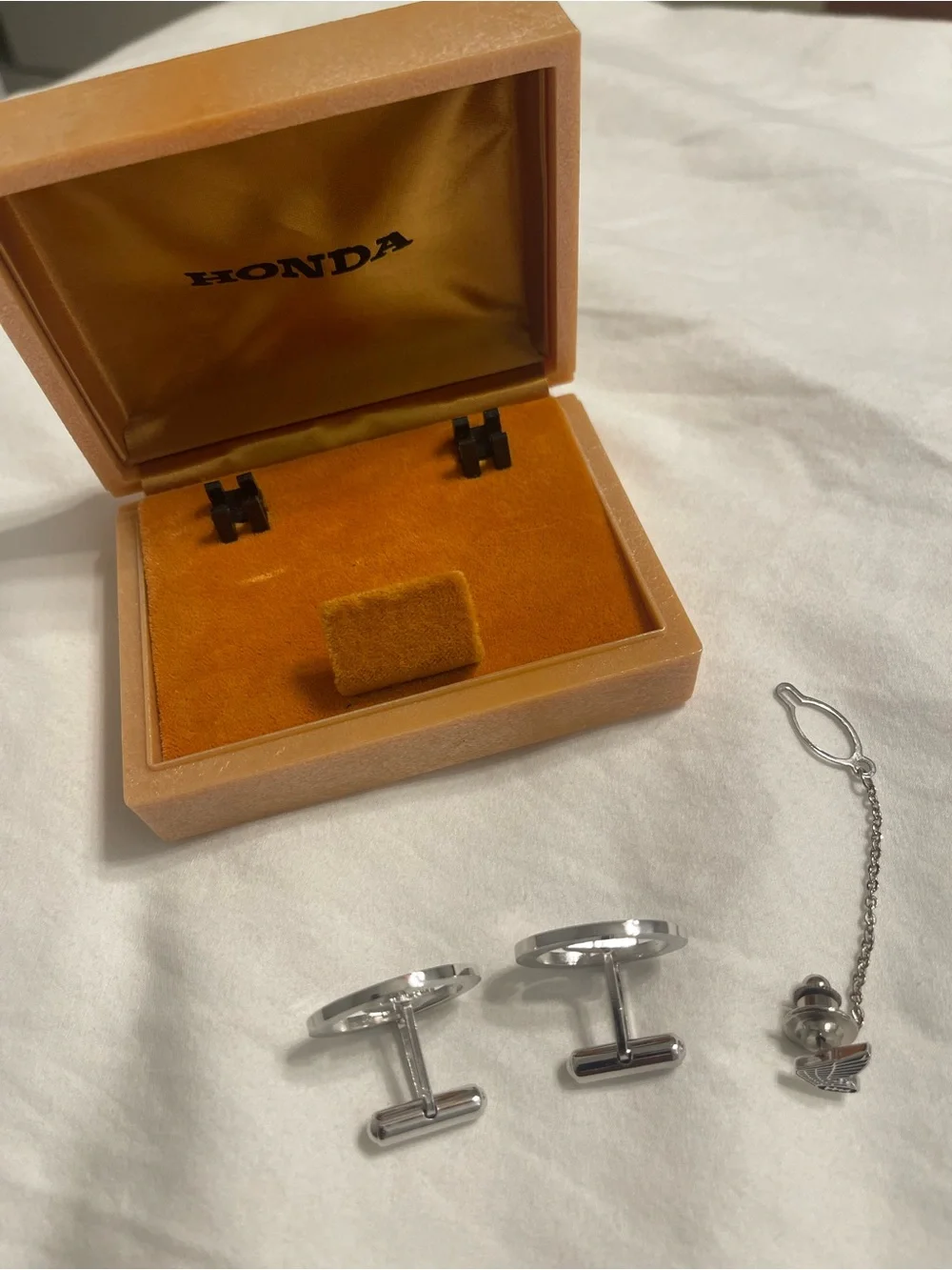 Vintage Honda (Motorcycle) Silver Wing Logo Cufflink and Tie Pin Set